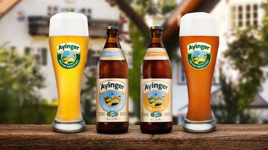 Ayinger brauweisse en urweisse fles en glas - Entree