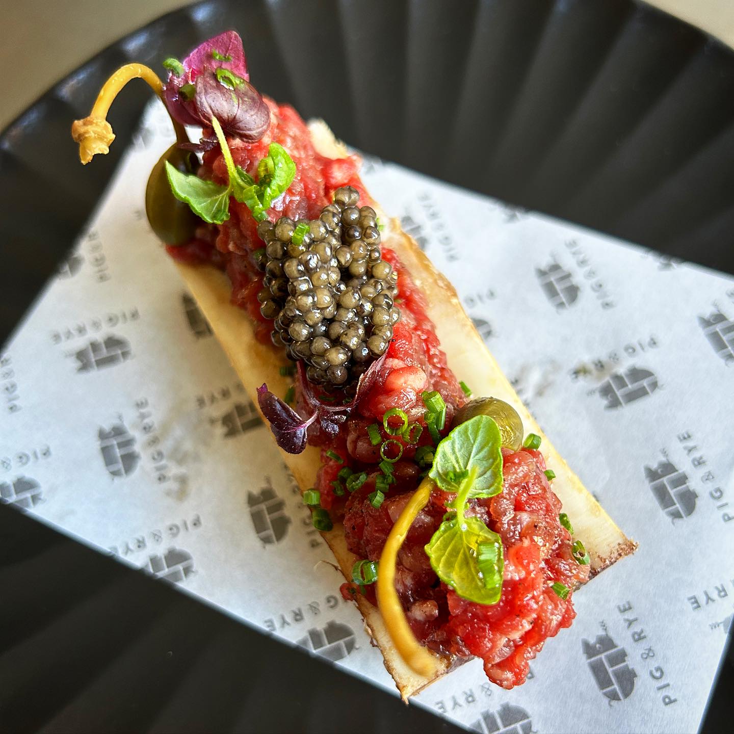 Pig & Rye - roast bone marrow - raw beef - caviar